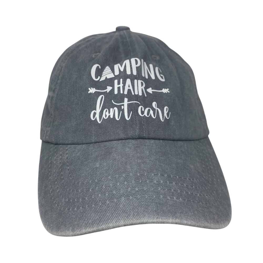 'Camping Hair Dont Care' Adjustable Baseball Hat Womens